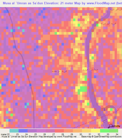 Musa al `Umran as Sa`dun,Iraq Elevation Map