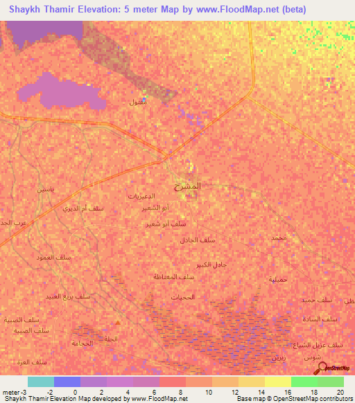 Shaykh Thamir,Iraq Elevation Map