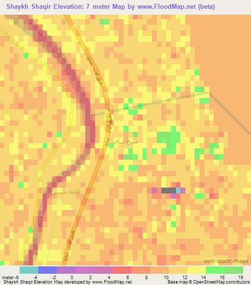 Shaykh Shaqir,Iraq Elevation Map