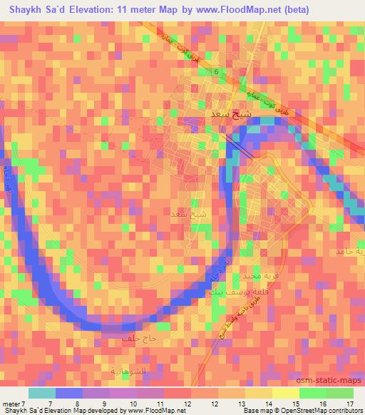 Shaykh Sa`d,Iraq Elevation Map