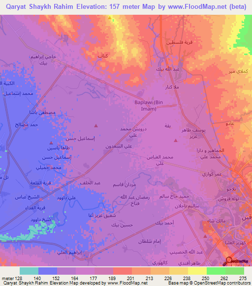 Qaryat Shaykh Rahim,Iraq Elevation Map