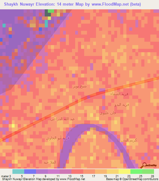 Shaykh Nuwayr,Iraq Elevation Map