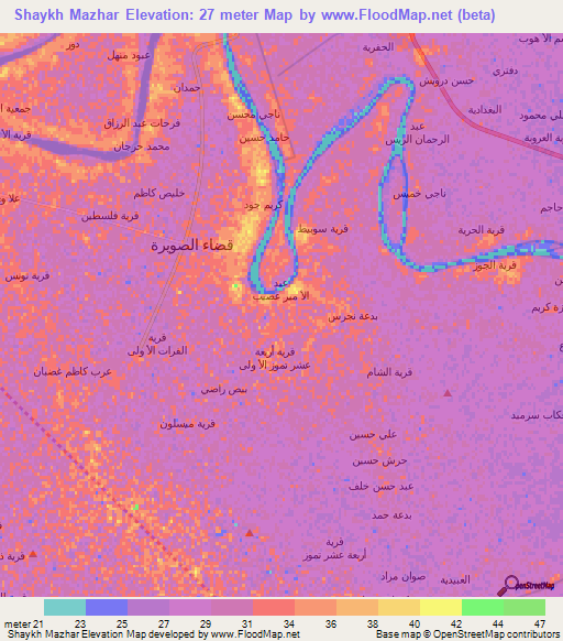 Shaykh Mazhar,Iraq Elevation Map