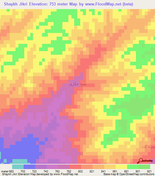 Shaykh Jikri,Iraq Elevation Map