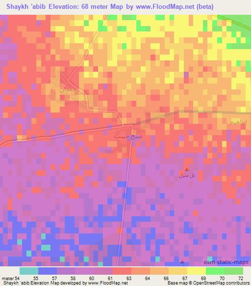 Shaykh 'abib,Iraq Elevation Map