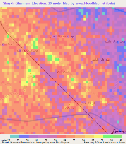 Shaykh Ghannam,Iraq Elevation Map
