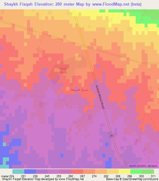Shaykh Fisqah,Iraq Elevation Map