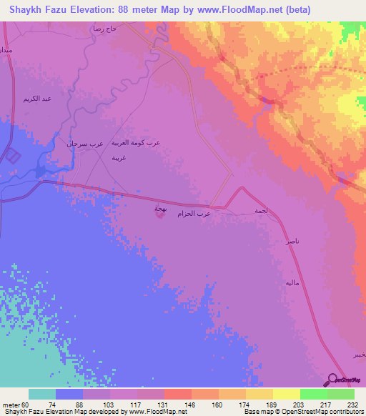 Shaykh Fazu,Iraq Elevation Map