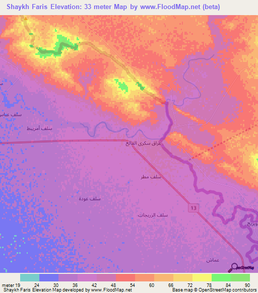 Shaykh Faris,Iraq Elevation Map