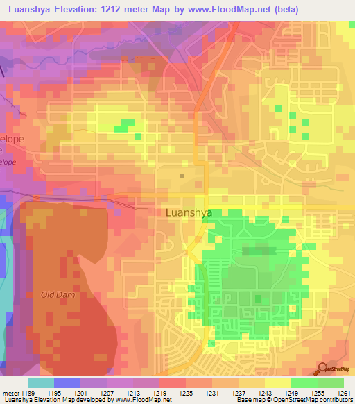 Luanshya,Zambia Elevation Map