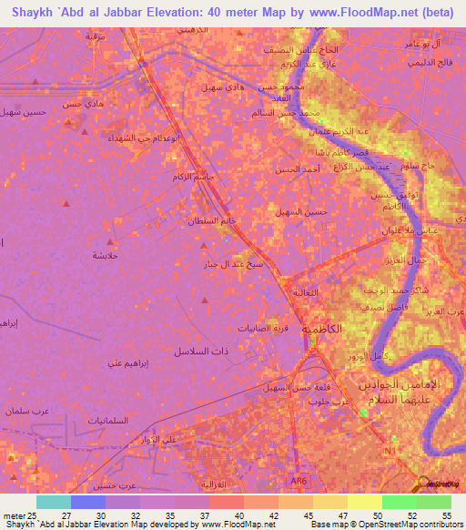 Elevation of Shaykh `Abd al Jabbar,Iraq Elevation Map, Topography, Contour