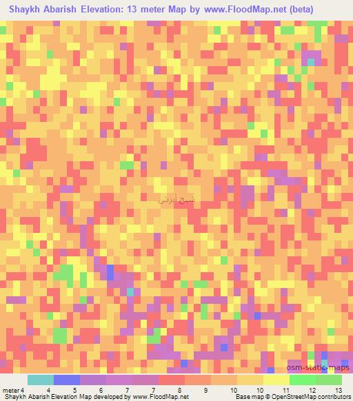Shaykh Abarish,Iraq Elevation Map