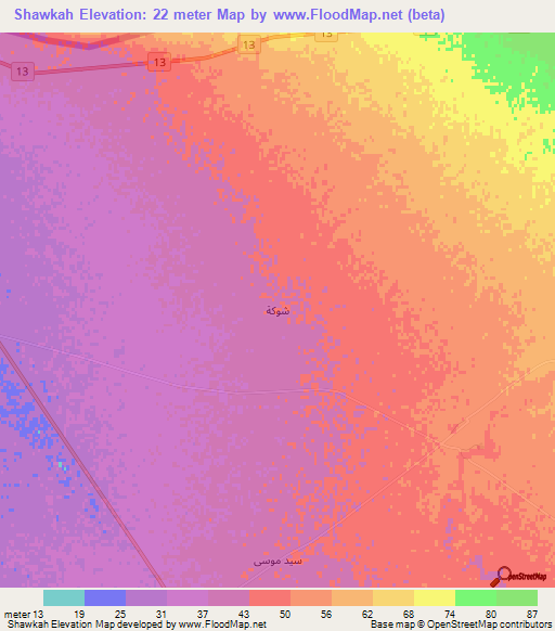 Shawkah,Iraq Elevation Map