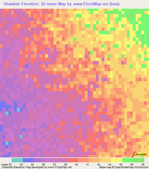 Shawkah,Iraq Elevation Map