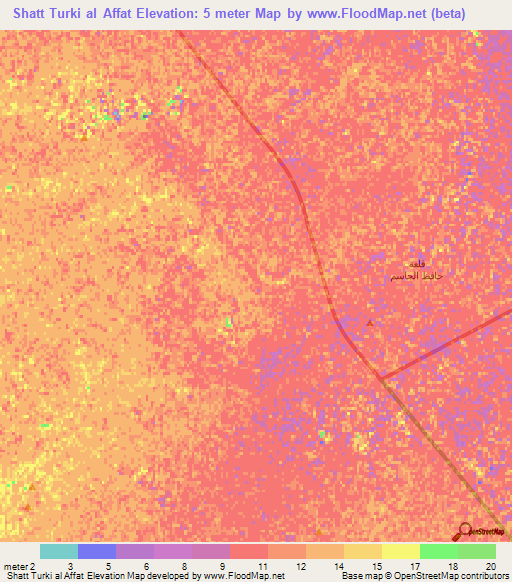 Shatt Turki al Affat,Iraq Elevation Map