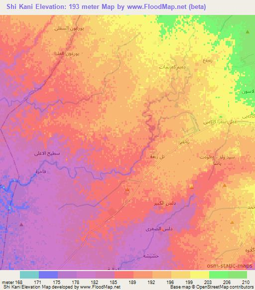 Shi Kani,Iraq Elevation Map