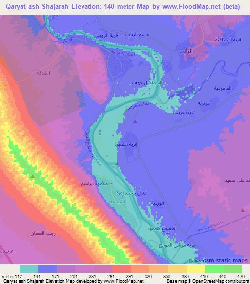 Qaryat ash Shajarah,Iraq Elevation Map