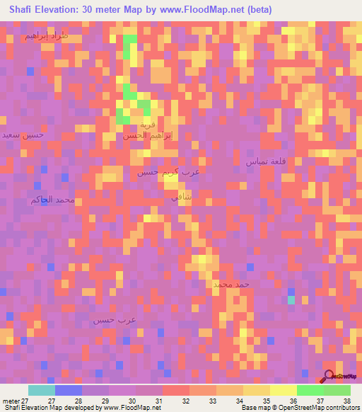 Shafi,Iraq Elevation Map