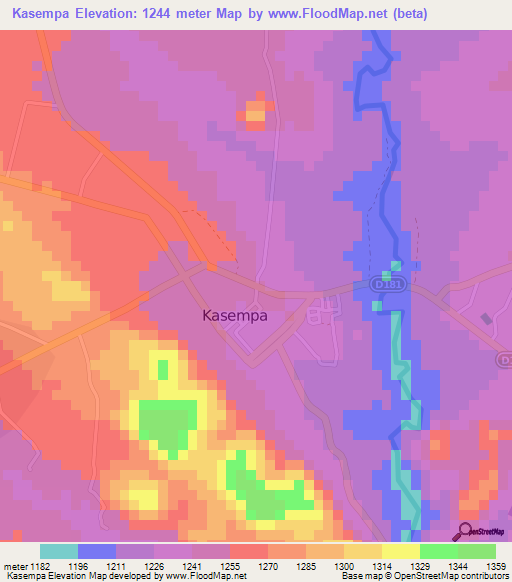 Kasempa,Zambia Elevation Map