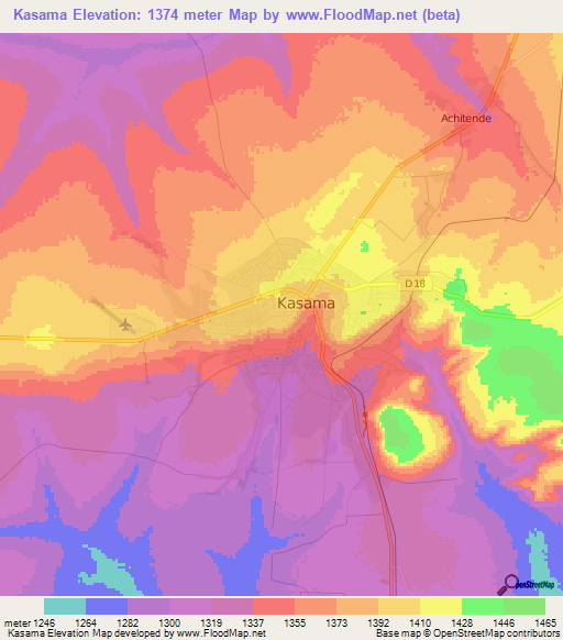 Kasama,Zambia Elevation Map