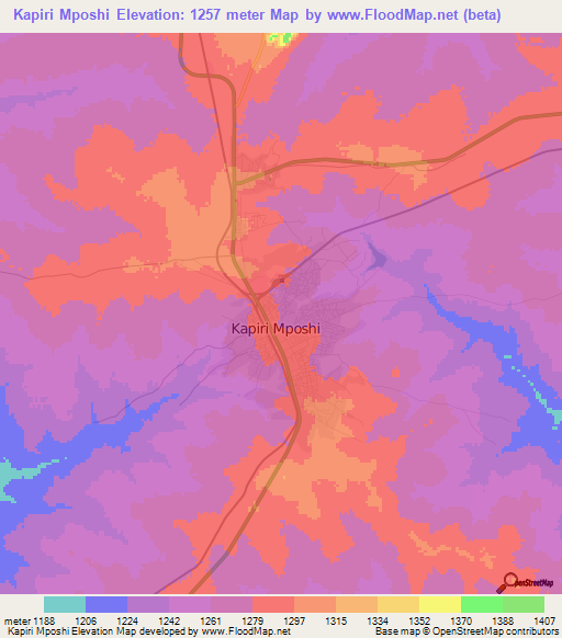 Kapiri Mposhi,Zambia Elevation Map