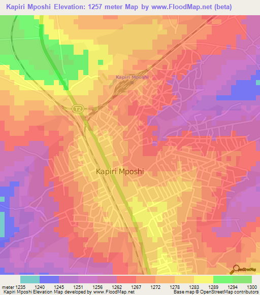 Kapiri Mposhi,Zambia Elevation Map