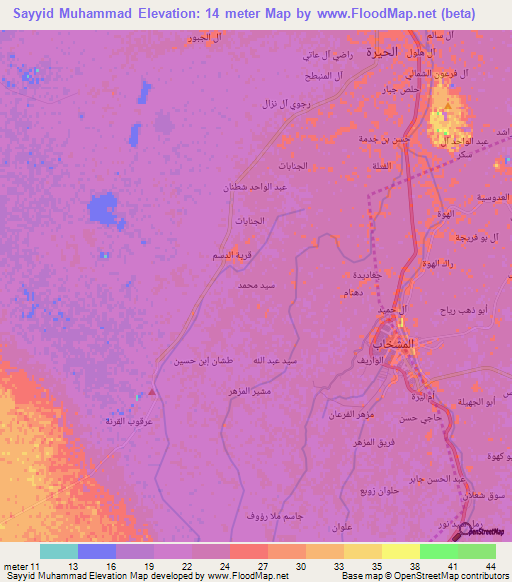 Sayyid Muhammad,Iraq Elevation Map