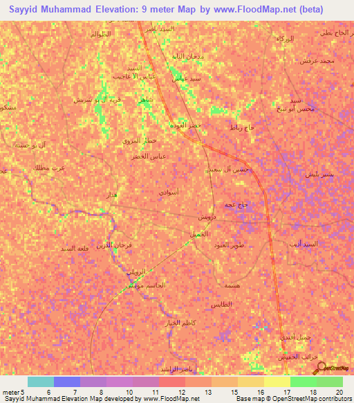 Sayyid Muhammad,Iraq Elevation Map