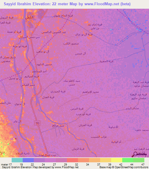 Sayyid Ibrahim,Iraq Elevation Map