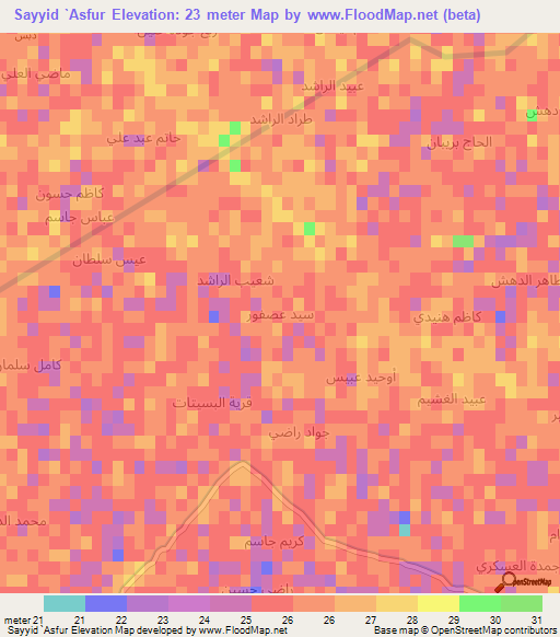Sayyid `Asfur,Iraq Elevation Map