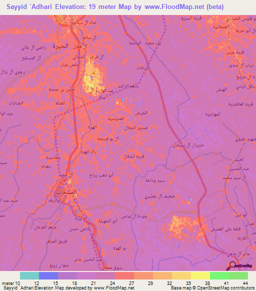 Sayyid `Adhari,Iraq Elevation Map