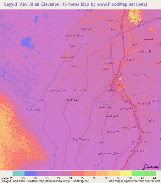 Sayyid `Abd Allah,Iraq Elevation Map