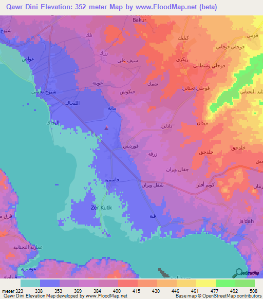 Qawr Dini,Syria Elevation Map