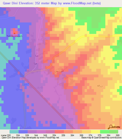 Qawr Dini,Syria Elevation Map