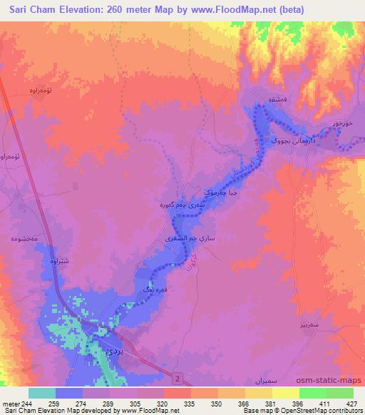 Sari Cham,Iraq Elevation Map