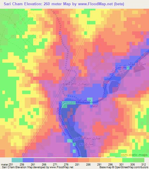 Sari Cham,Iraq Elevation Map