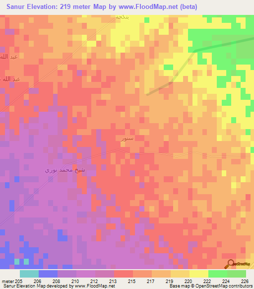 Sanur,Iraq Elevation Map