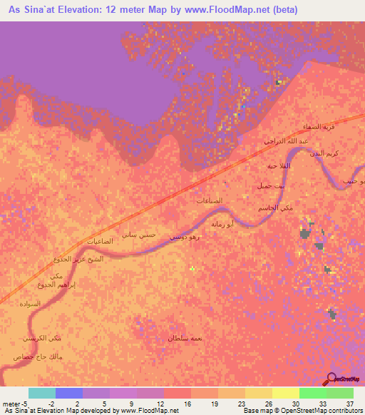 As Sina`at,Iraq Elevation Map