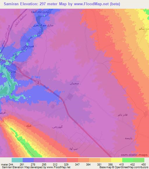 Samiran,Iraq Elevation Map