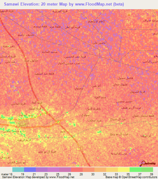 Samawi,Iraq Elevation Map