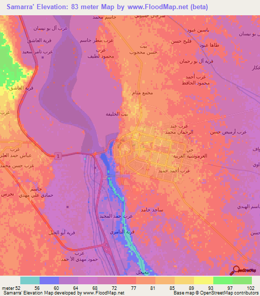 Samarra',Iraq Elevation Map