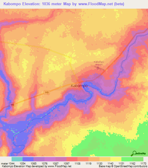 Kabompo,Zambia Elevation Map