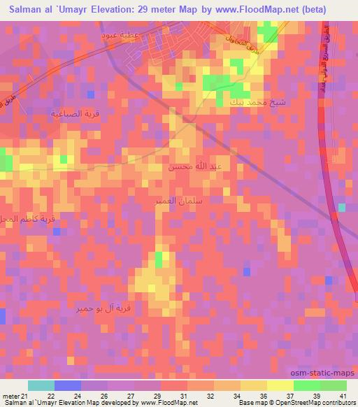 Salman al `Umayr,Iraq Elevation Map