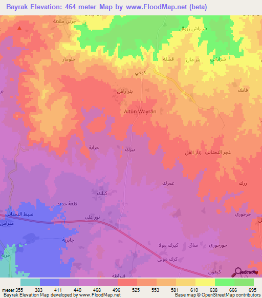 Bayrak,Syria Elevation Map