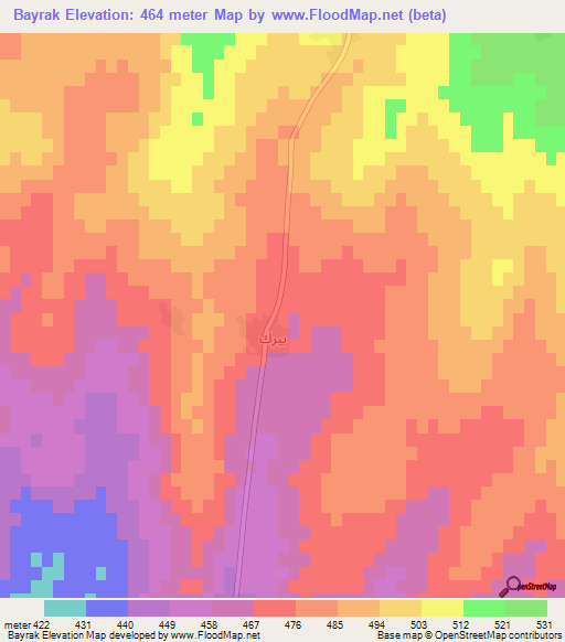 Bayrak,Syria Elevation Map