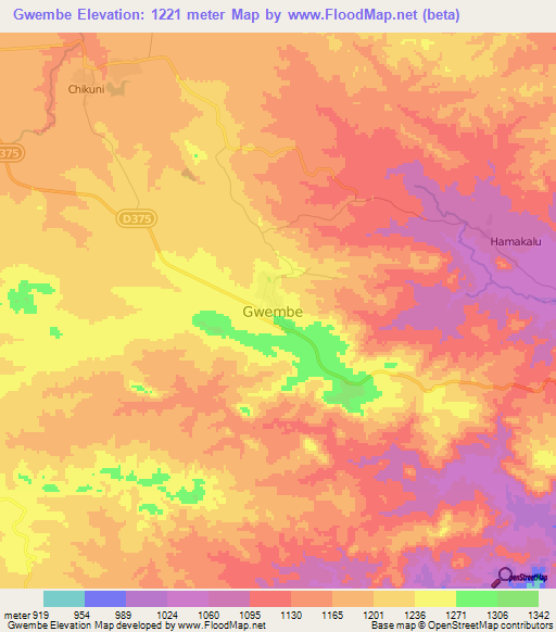 Gwembe,Zambia Elevation Map