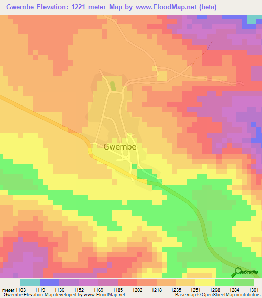 Gwembe,Zambia Elevation Map