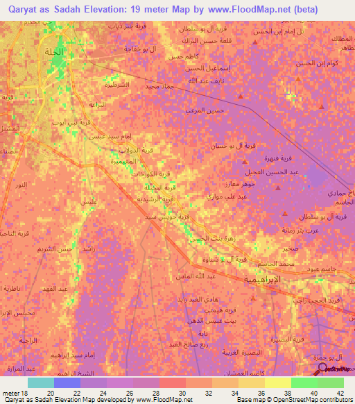 Qaryat as Sadah,Iraq Elevation Map