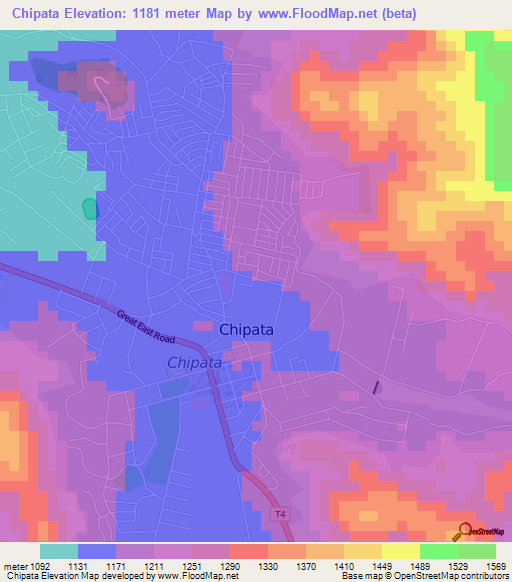 Chipata,Zambia Elevation Map