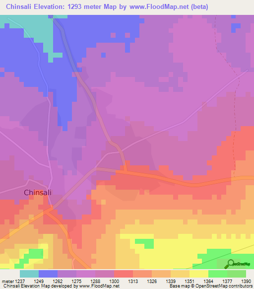 Chinsali,Zambia Elevation Map